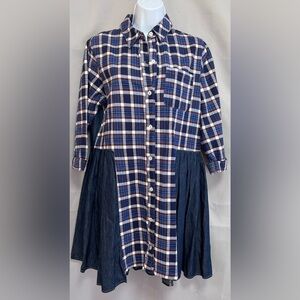 Clu Too Plaid and Dark Wash Dress Size Medium Women’s‎